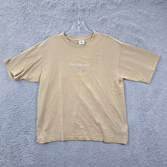 Vintage Calvin Klein Jeans Shirt Adult Large Brown Y2K Crew Neck Single Stitch - Picture 1 of 12